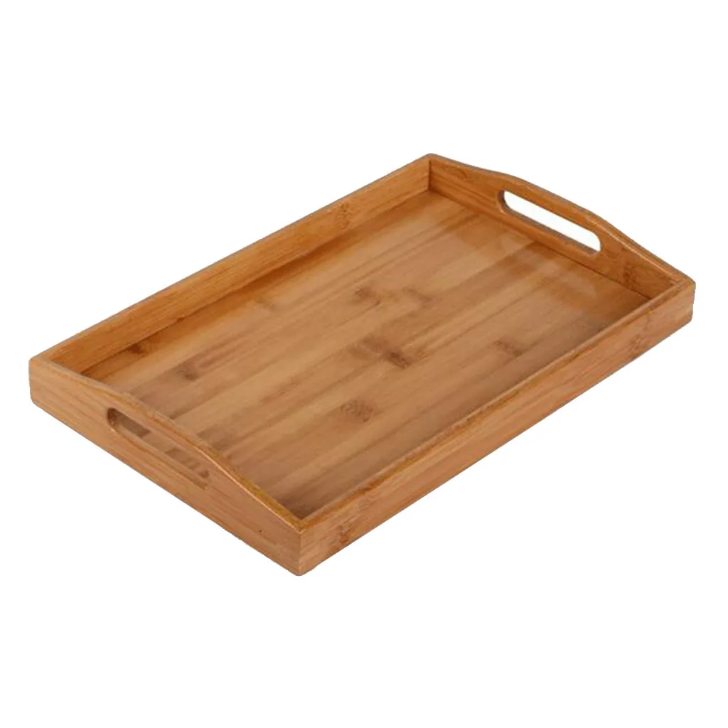 Bamboo Serving Tray Rectangle Food Tray Butler Tray Breakfast Tray With Handles - Color: M