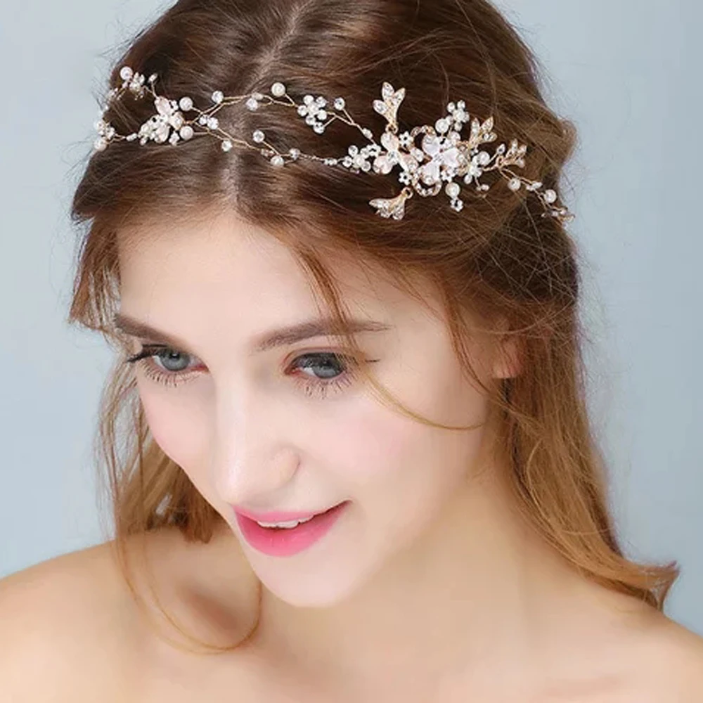 Bridal Hair Accessories Romantic Flower Hair Jewelry Rhinestone Handmade Headband Women Hair Ornaments for Bride