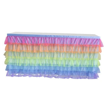 

Rainbow Tulle Table Skirt Baby Shower Tutu Tablecloth Decorations 1.85m for Home Table Birthday Wedding Party Banquet Supplies