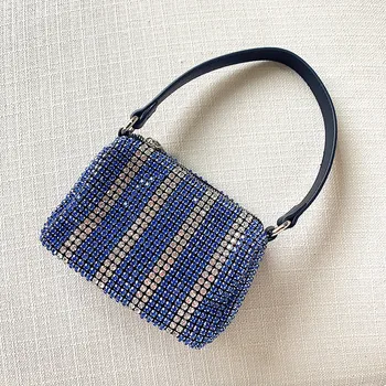 

Rhinestone Bag Cowhide leathe Female Mini Portable Hand Bag Bling Fash Diamond Messenger Bag Fashion Zipper Feminina Evening bag