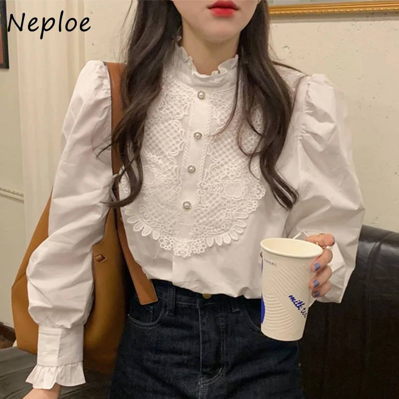 Neploe Корейский воротник стойка деревянные уши нашивка кружева крючок цветок