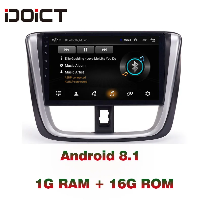 IDOICT Android 8.1 Car DVD Player GPS Navigation Multimedia For Toyota Vios Yaris Radio 2017 car stereo bluetooth | Автомобили и