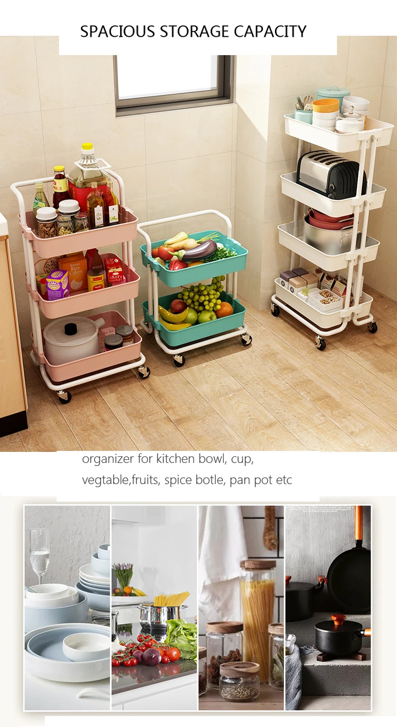 2- 5 Tier Rolling Cart Storage Rack Shelf Trolley Service Cart with Mesh Basket / Handles / Wheels for Kitchen Laundry Bathroom