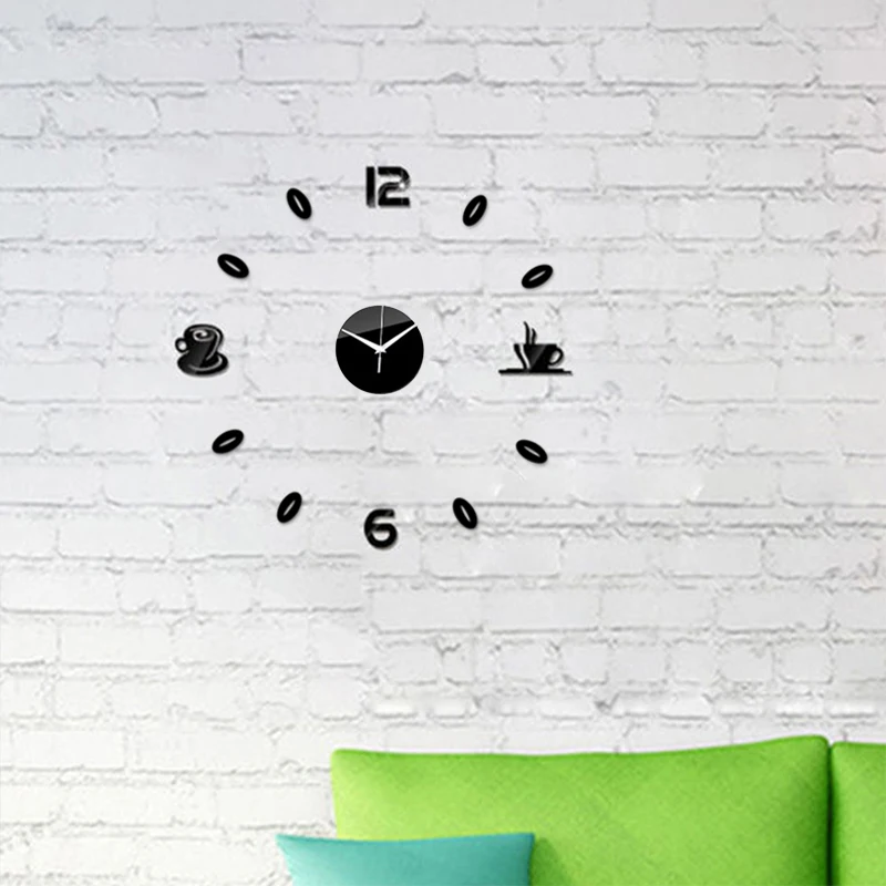 

Wall Clock 3D Acrylic Mirror Sticker Coffee Cup Pattern Clock Sticker Home Background Decoration Waterproof Wall Decals