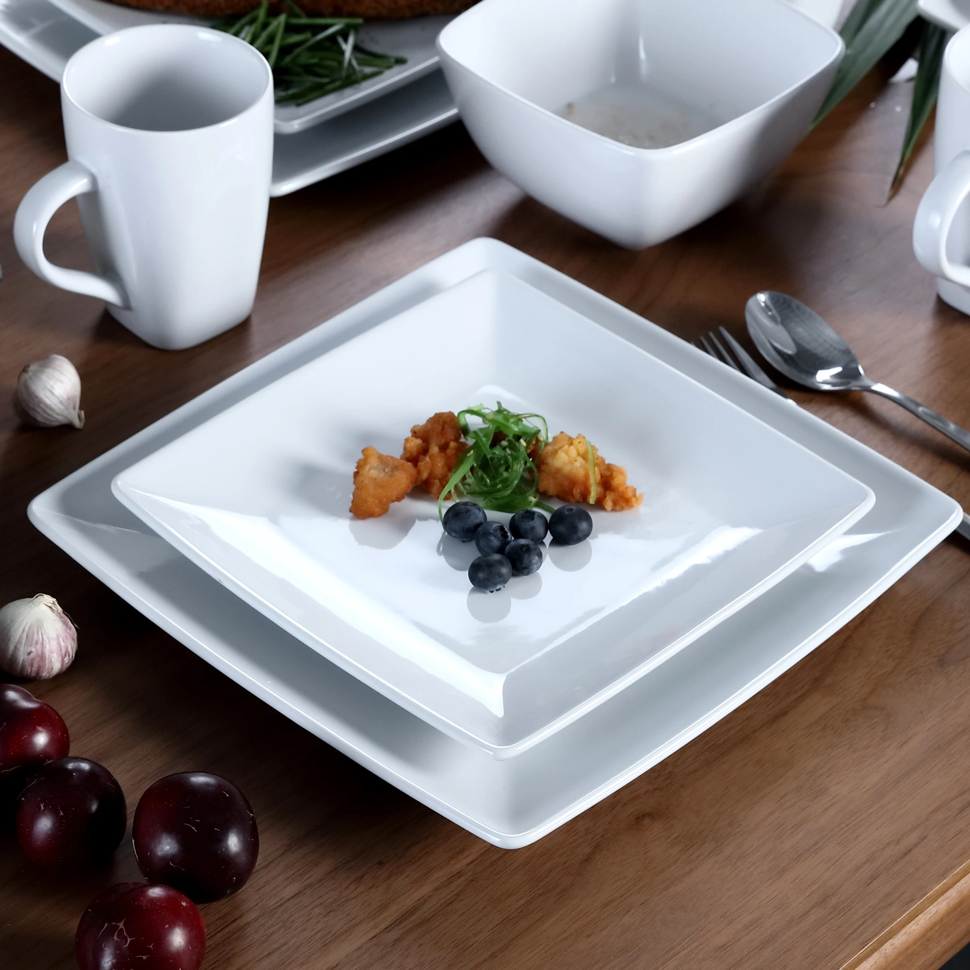 US $65.55 Vancasso Soho 163248Piece White Ceramic Porcelain Square Dinnerware Set With Dinner Platedessert Platebowl240ml Mug Set