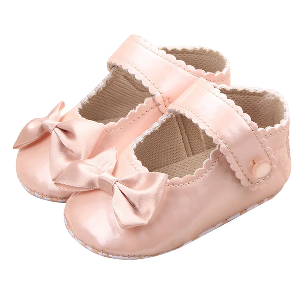 Smoke pink Новинка г.; нескользящая обувь для девочек на застежке-липучке; Яркая обувь из искусственной кожи с бантом для маленьких принцесс; модная От 0 до 1 года обувь - Цвет: Smoke pink