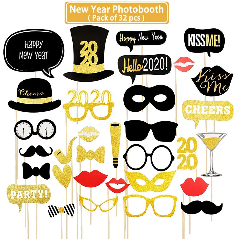 32pcs photo booth Большие воздушные шары из фольги цвета шампанского с Рождеством, вечерние украшения для дома, украшения для дерева - Цвет: 32pcs photo booth