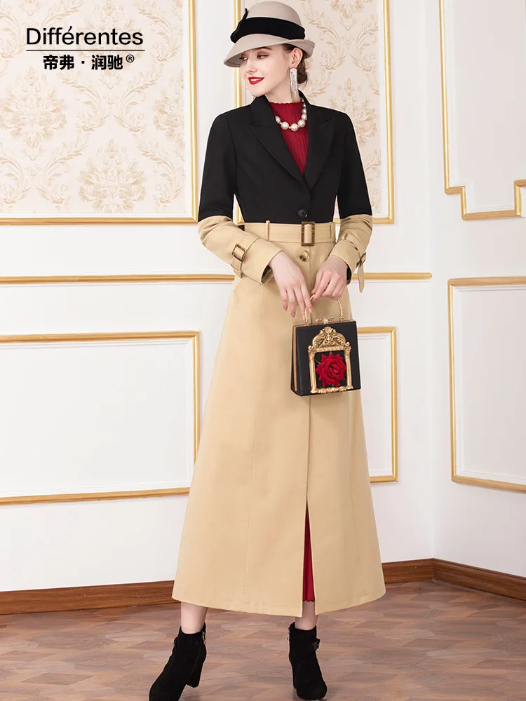 

elegant formal Long Trench Coat 2019 autumn ankle-length turn-down collar Khaki M-4XL plus size women coat