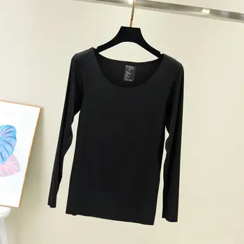 

2020 WOMEN Spring and summer ladies cotton thread seamless self-cultivation round neck bottoming shirt female Korean version