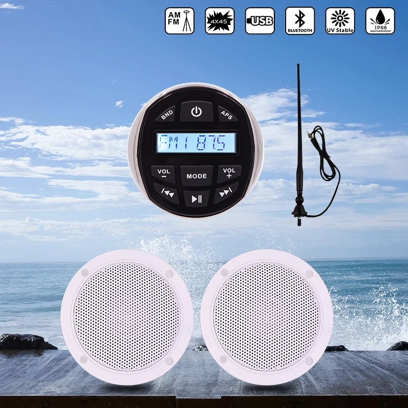 Морское радио Bluetooth аудио приемник MP3-плеер+ 5,2" водонепроницаемый динамик для UTV лодки яхты гольф-кары мотоцикла+ FM AM антенна
