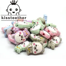 

Kissteether 5pcs Mini Baby Silicone Bear Beads Cartoon Animal DIY Pacifier Chain Baby Silicone Teether Rodent Molar Toy BPA-Free