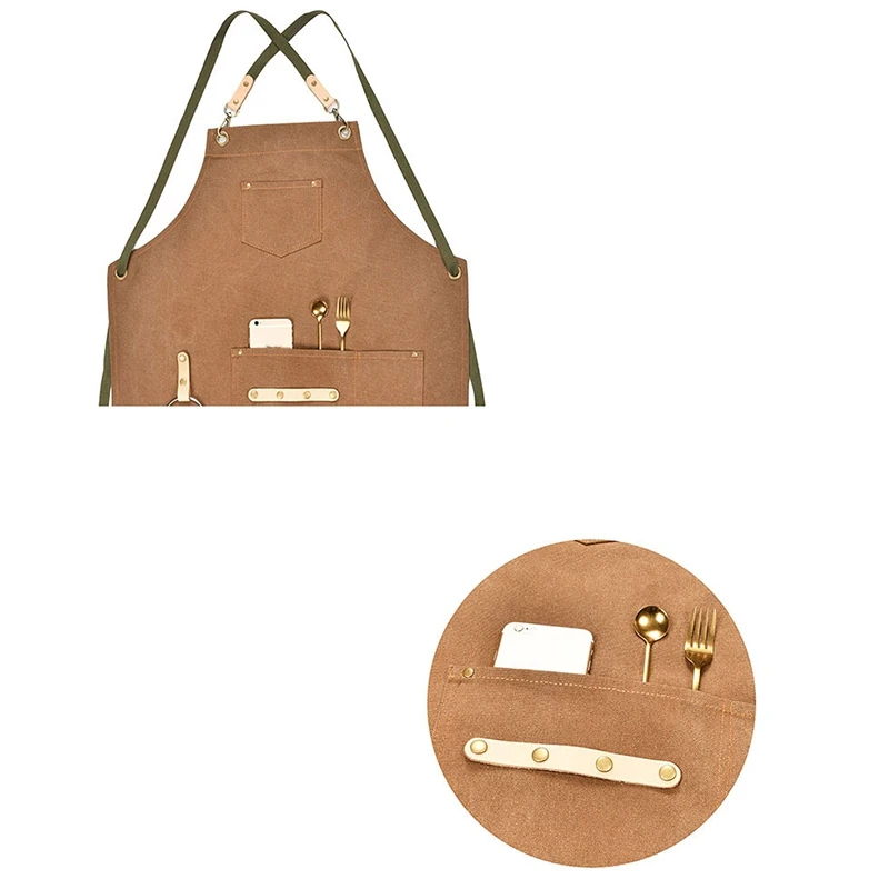 BBQ Apron Bib Chef Kitchen Apron Female Men Barista Bartender Pocket Family Barber Chef Coffee Restaurant