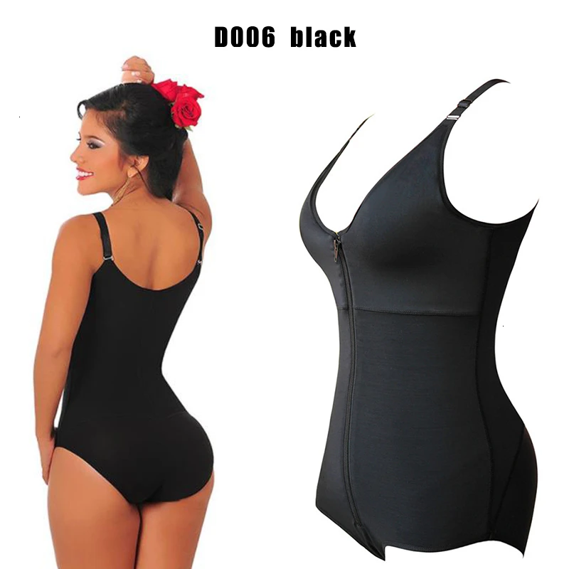 D006 black Новинка, Женское боди размера плюс, Корректирующее белье, Утягивающие трусы для похудения, Утягивающие трусы, стильные, с застежкой-молнией, с бюстгальтером, пояс на талию, Fajas - Цвет: D006 black