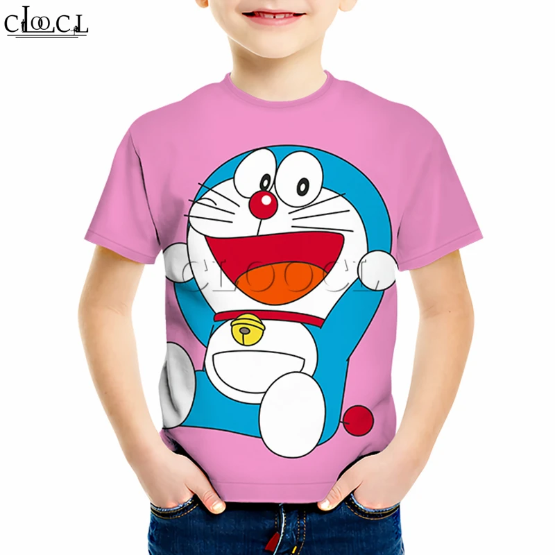 Kids T shirt 4 Детские футболки с героями мультфильма «Дораэмон» для мальчиков и девочек; свитер с короткими рукавами с 3D принтом японского аниме; забавные повседневные топы для малышей - Цвет: Kids T shirt 4
