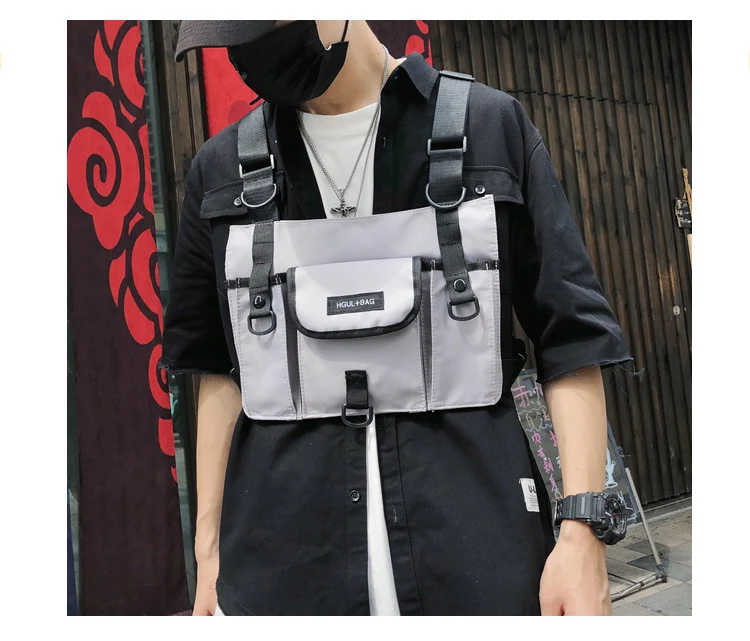 Male Fashion Chest Rig Waist Bag Hip Hop Streetwear Functional Tactical Chest Bag Cross Shoulder Bags Men Kanye Waistcoat