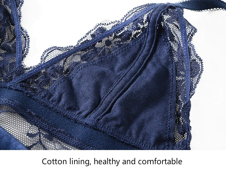 sexy Small sling lace triangle cup soft cup without steel ring underwear pure cotton no sponge bra lingerie bralette black