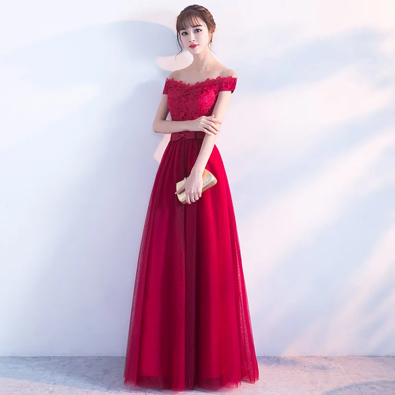 Floor-Length Wedding Party Women Dress Elegant Banquet Long Qipao Slash Neck Female Slim Prom Cheongsam Gowns Vestido XS-XXL
