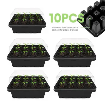 

10pcs Seedling Tray Mini Seedling Greenhouse Grow Trays with Lid Garden Propagator for Starter Seed Growth Germination