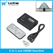 

LccKaa 5 Port HDMI Switch 1080p Selector Splitter Hub 5 In 1 Out with IR Remote Controller for HDTV DVD BOX HDMI Switcher