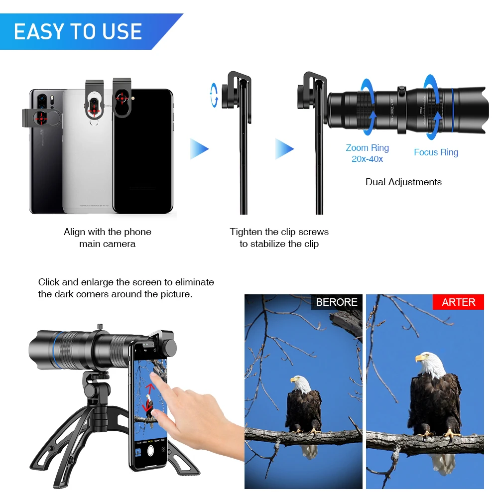Zoom Telephoto Lens for Mobile Phone 20-40X Metal