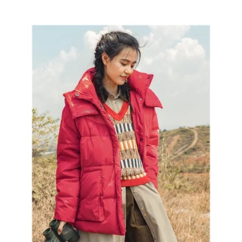 

INMAN Winter New Arrival Commemorative Printing Matching-color Short Down Jacket Women Down Coat
