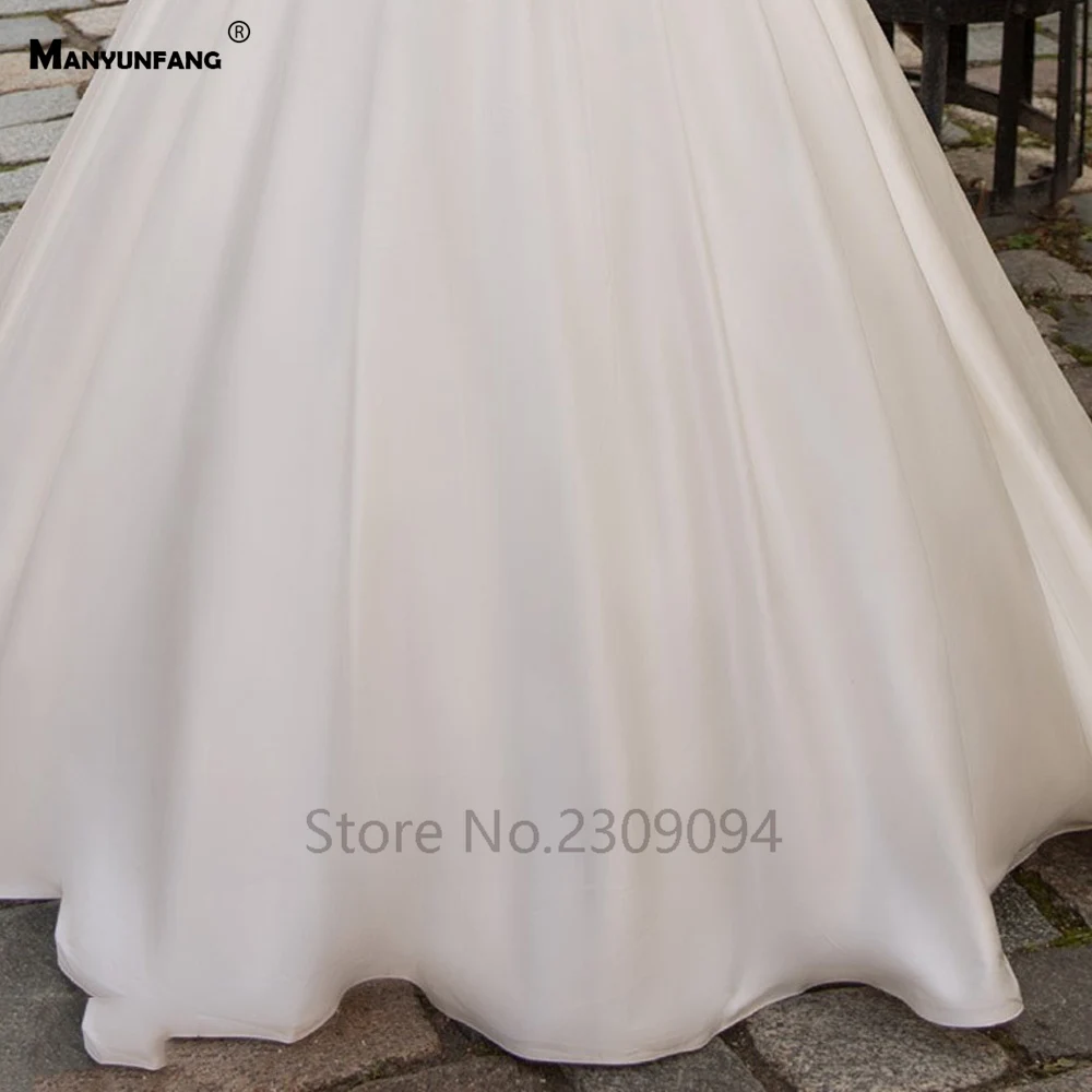 MANYUNFANG Иллюзия Половина рукава атласная юбка Brautkleid невесты пляжное платье высокое качество вышивка кружева для женщин Свадебные платья