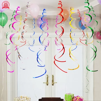 

6pcs Happy Birthday Star Spiral Pendant Ceiling Hanging Garland Swirl Banner For Birthday Party Home Living Room Decoration