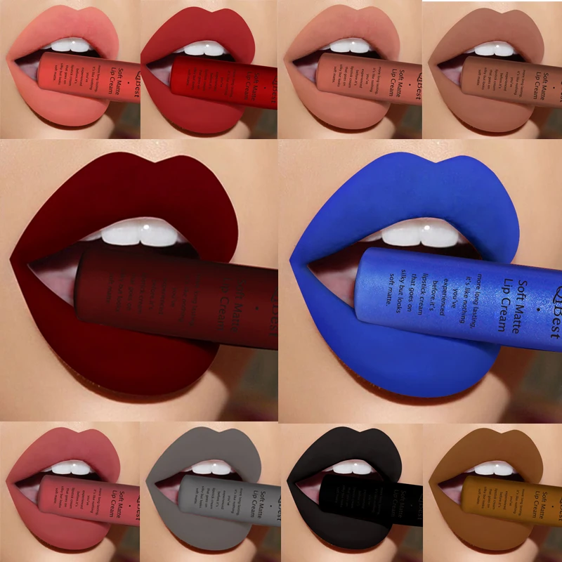 QIBEST Liquid Lipstick Lips Makeup Lip Gloss Velvet Nude 34 Colors Matte Lipstick Long lasting Lipstick Cosmetics Lipgloss