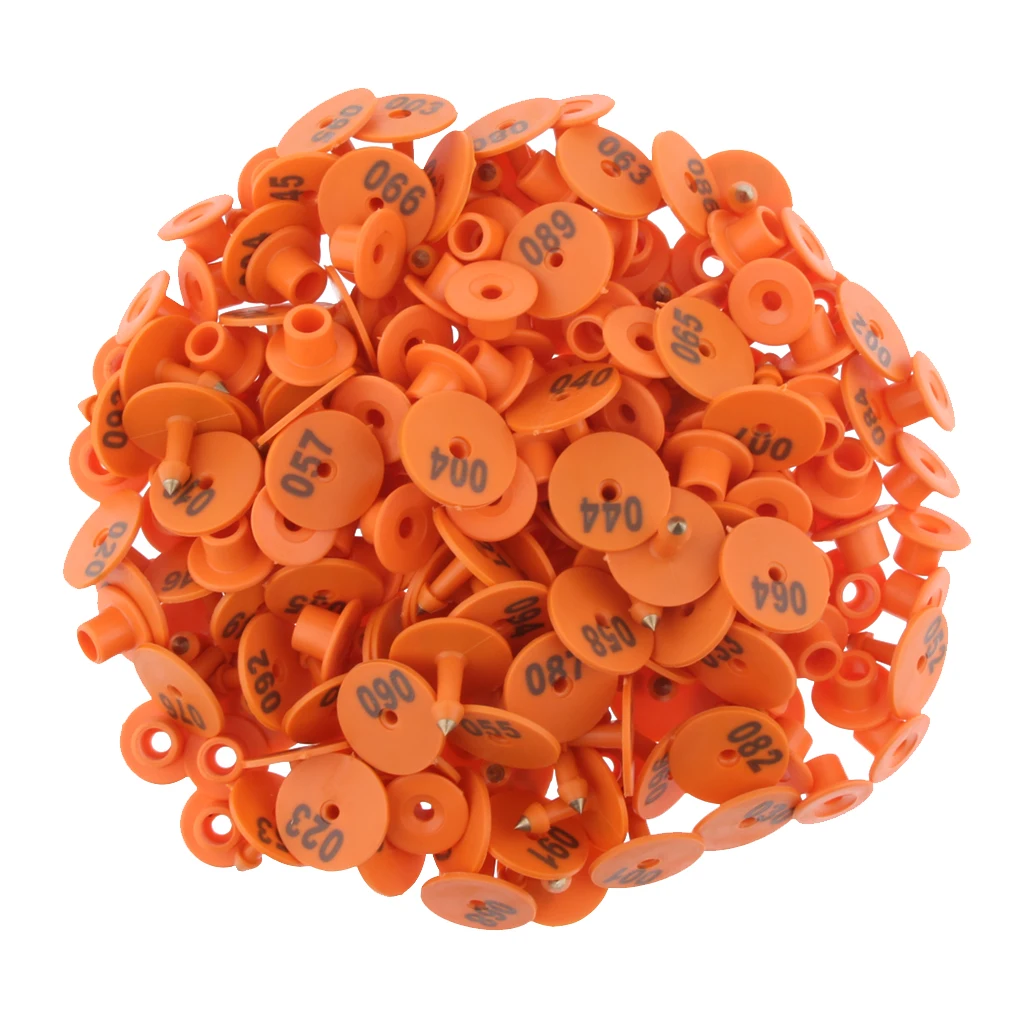 100PCS Small Pre Number Livestock Ear Tag Tagging For Pig Goat Sheep Orange