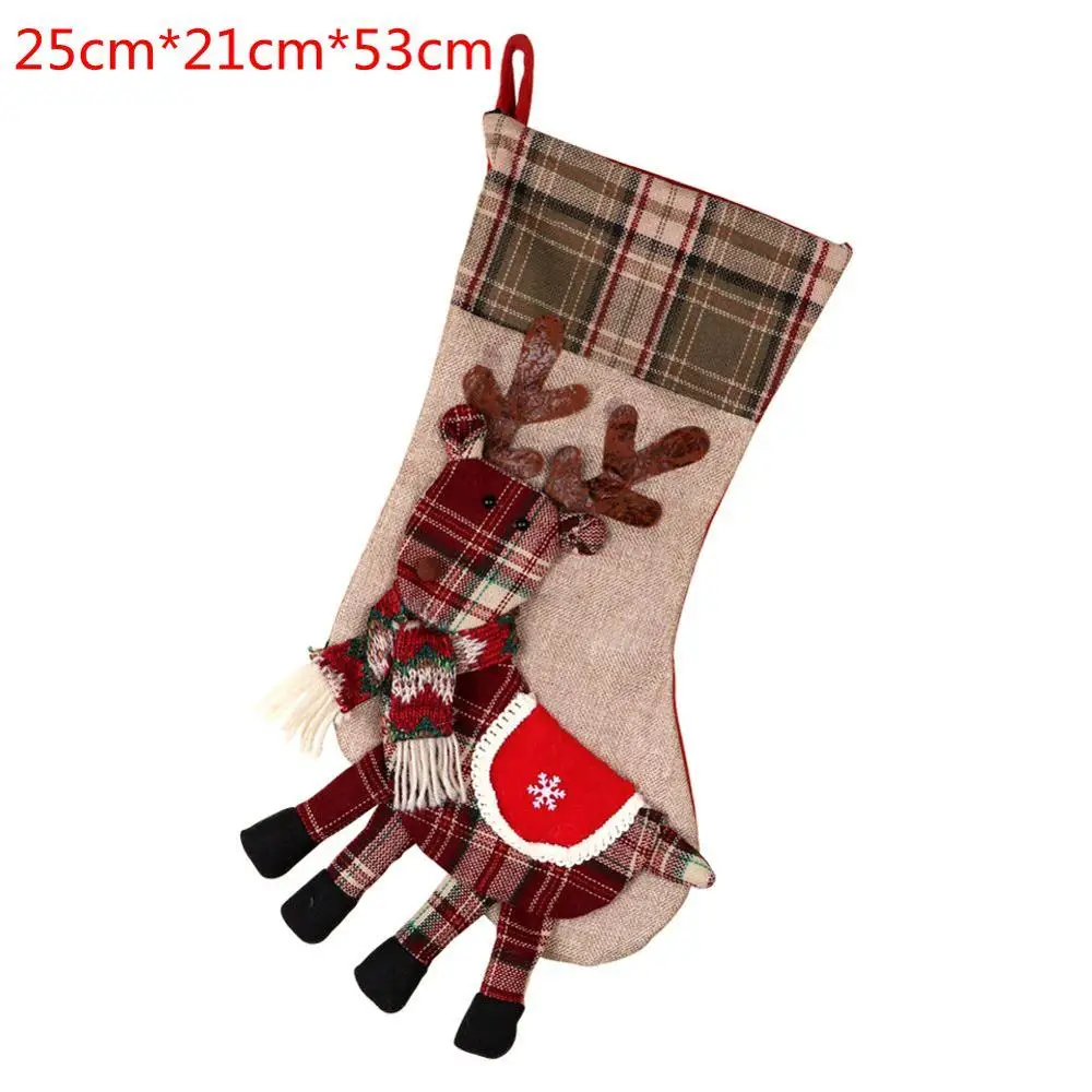 Теплые большие рождественские чулки; носки Санта-Клауса; клетчатые мешковины; Рождественский Декор; новогодний мешок для конфет; подарочные носки; чулки с орнаментом - Цвет: 1pcs Elk