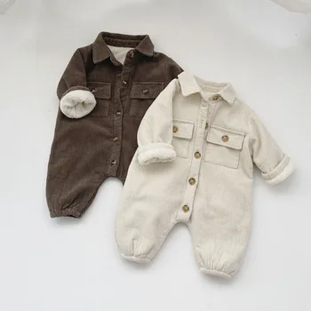 

Ins winter wear new baby's thickened Romper fashionable retro corduroy one-piece corset overalls baby costume