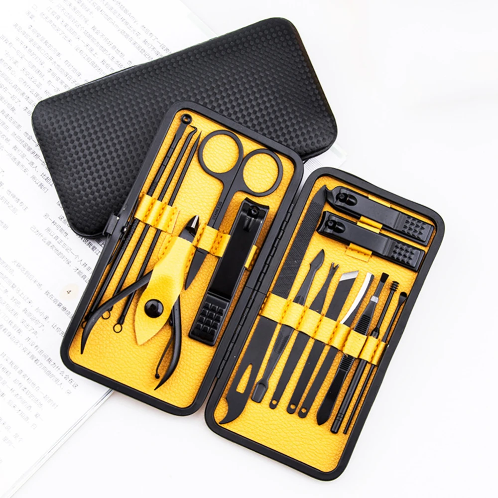 Темно-серый Nail Clipper Set(15pcs) Professional Manicure Stainless Steel Nail Clippers Scissors Suit Manicure Set Nail Tool Nail Art Tools - Цвет: Темно-серый