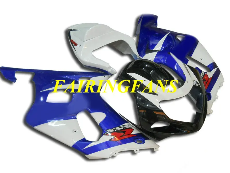 Обтекатель комплект для GSXR600 750 K1 01 02 03 GSXR 600 GSXR750 2001 2002 2003 ABS белого и синего цвета Обтекатели Кузов+ подарки SH08
