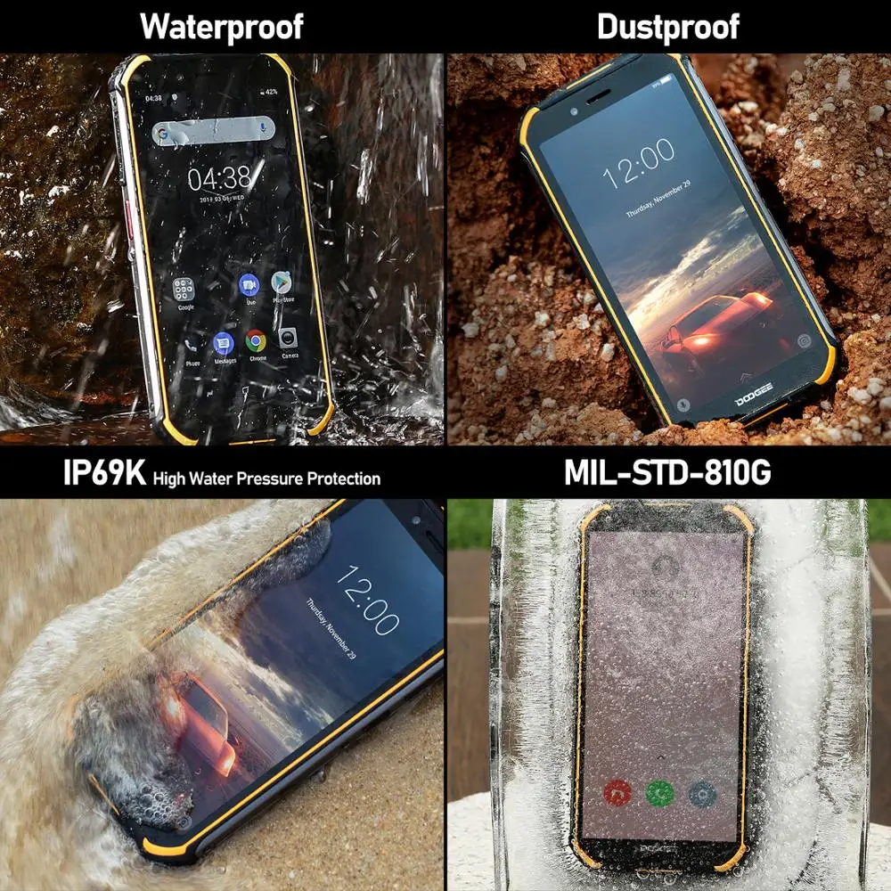 IP68 DOOGEE S40 Lite Rugged Phone Mobile Phone 5.5inch Display 4650mAh 8.0MP Fingerprint Quad Core 2GB 16GB Android 9.0