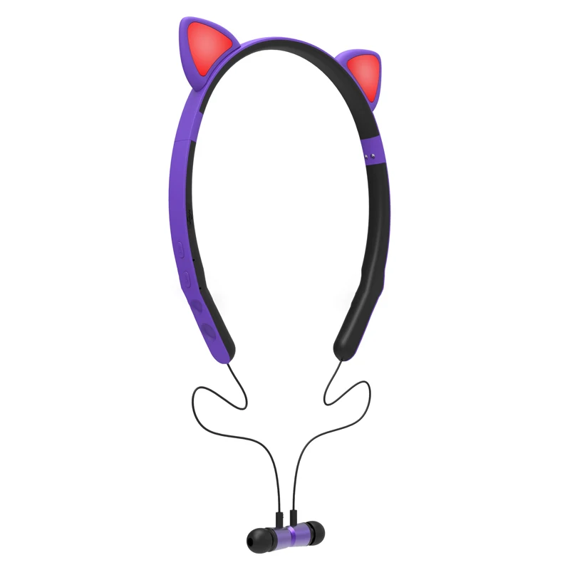 FOOVDO Cat Ear Headphones LED Ear Headphone Flashing Glowing Headset Gaming Video Earphones Bluetooth Earbuds with Microphone