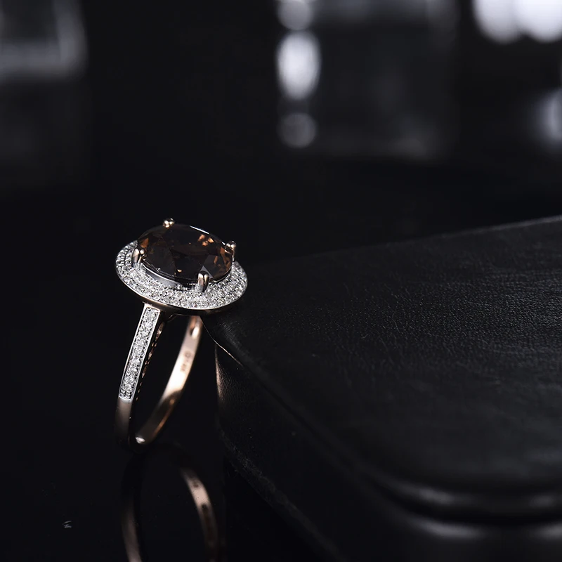4.66Ct однотонные 14kt розовое золото бриллиант дым топаз Круглый 10x10 мм Обручение обручальное кольцо