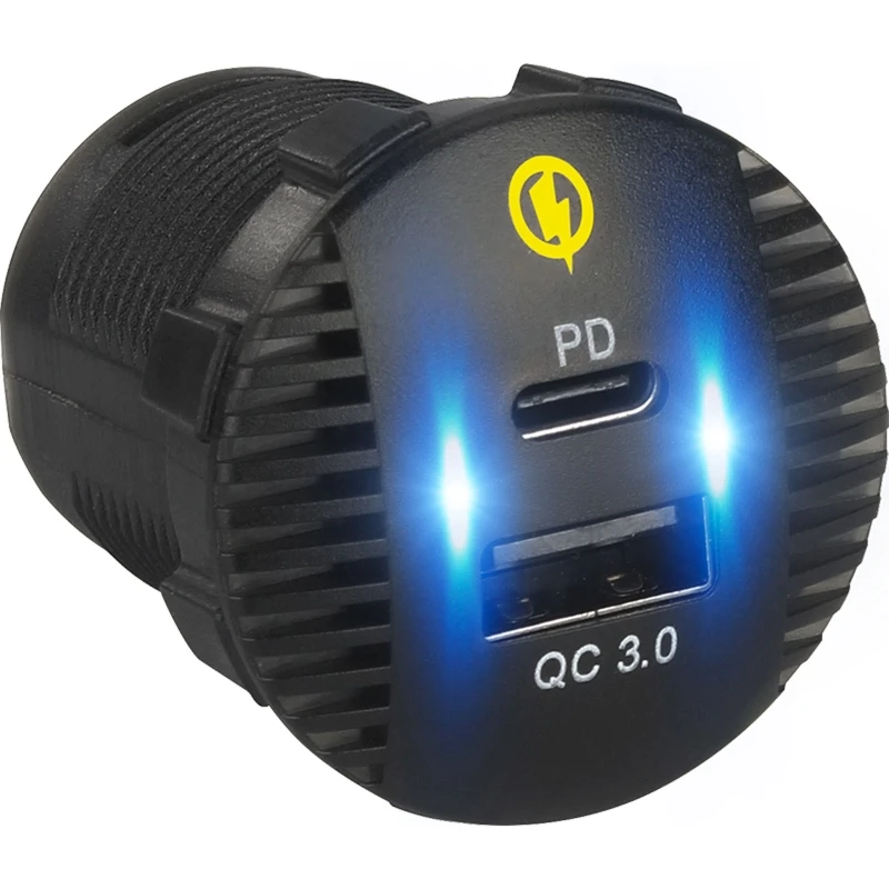 12V 24V QC3.0 USB 18W Type C PD Fast Car Charger for SUV Car Boat Truck Marine
