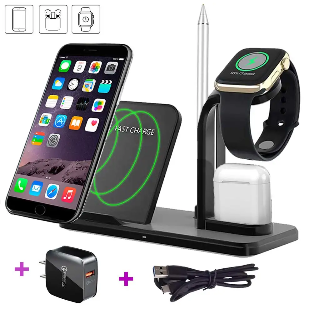 

Wireless Charger Stand,Maxzi 3 in 1 Qi 18W Wireless Charger Phone x Dock Pad Compatible with Watch + Airpods + Phone
