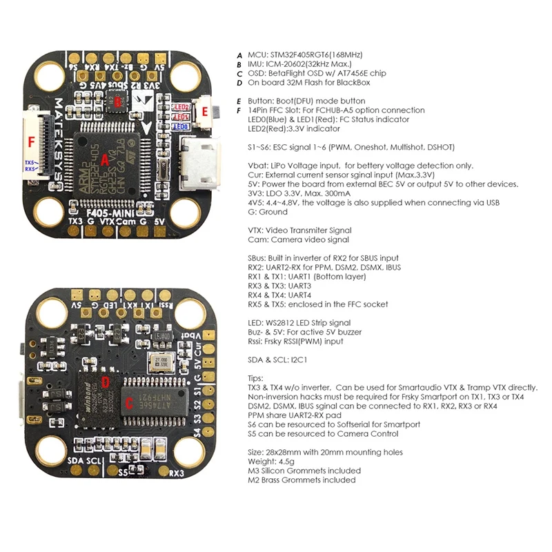 F4 F405 мини-Контроллер полета интегрированный OSD 32K Gyro 32M Flash 20x20 Mm для радиоуправляемого дрона FPV Racing