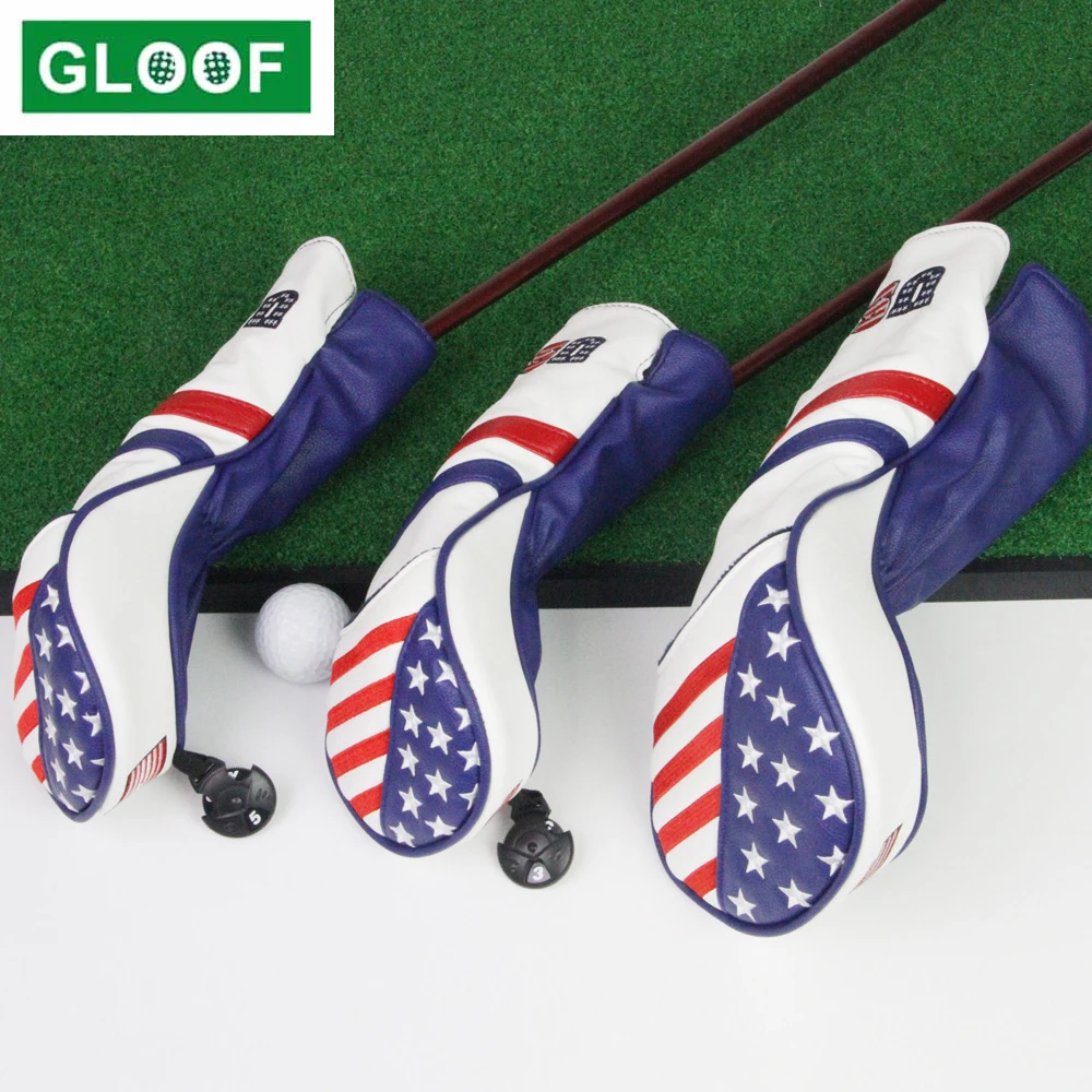 

1Pcs Golf 1 3 5 Golf Headcover Stars and Stripes American USA Flag Head Cover Driver Fairway Blade Mallet Putter Cov