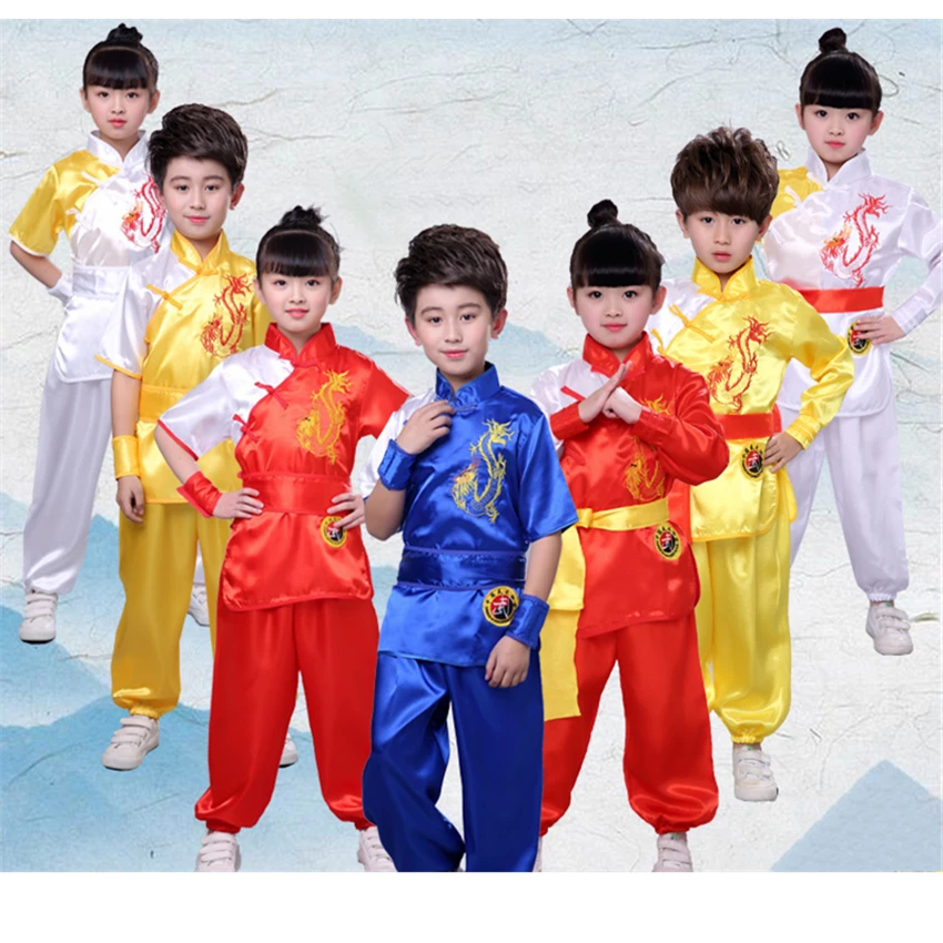 Как chinesas tradicionais para homens crianas bordado drago кунг-фу uniformes orientais Тай Чи ушу Шао Линь trajes |