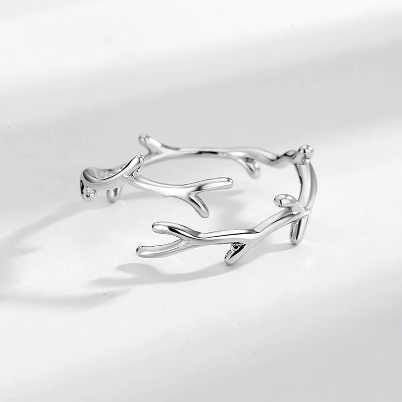 Silver rings silver ring QMCOCO simple branch leaf thin open adjustable for women girls party gifts