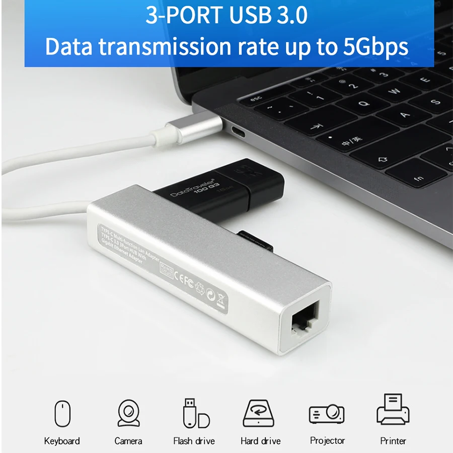 USB Gigabit Ethernet Rj45 USB C концентратор Lan адаптер 1000 Мбит/с Тип C к USB 3,0 концентратор 10/100/1000 сетевая карта для MacBook