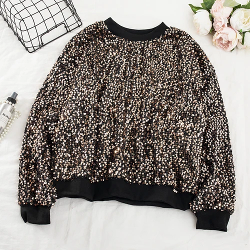 photo color Neploe Blingbling Sequins пуловер Толстовка Осень Зима длинный рукав толстовки для женщин Корейский o-образный вырез Повседневный Топ джемпер 56735 - Цвет: photo color