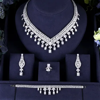

Hotsale African 4pc Bridal Jewelry Sets New Fashion Dubai Necklace Sets For Women Wedding Party Accessories Design
