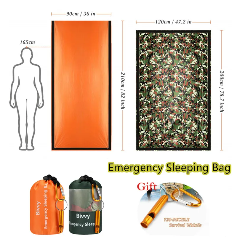 

Emergency Bivy Sack, Survival Sleeping Bag Emergency Blanket Lightweight and Compact Survival Gear with Whistle + Carabiner