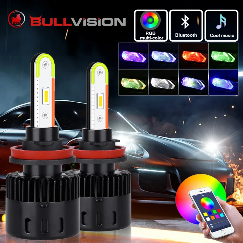 2 шт. окружающей среды RGB H4 светодиодный H11 H7 9006 9005 CSP лампы музыкальная