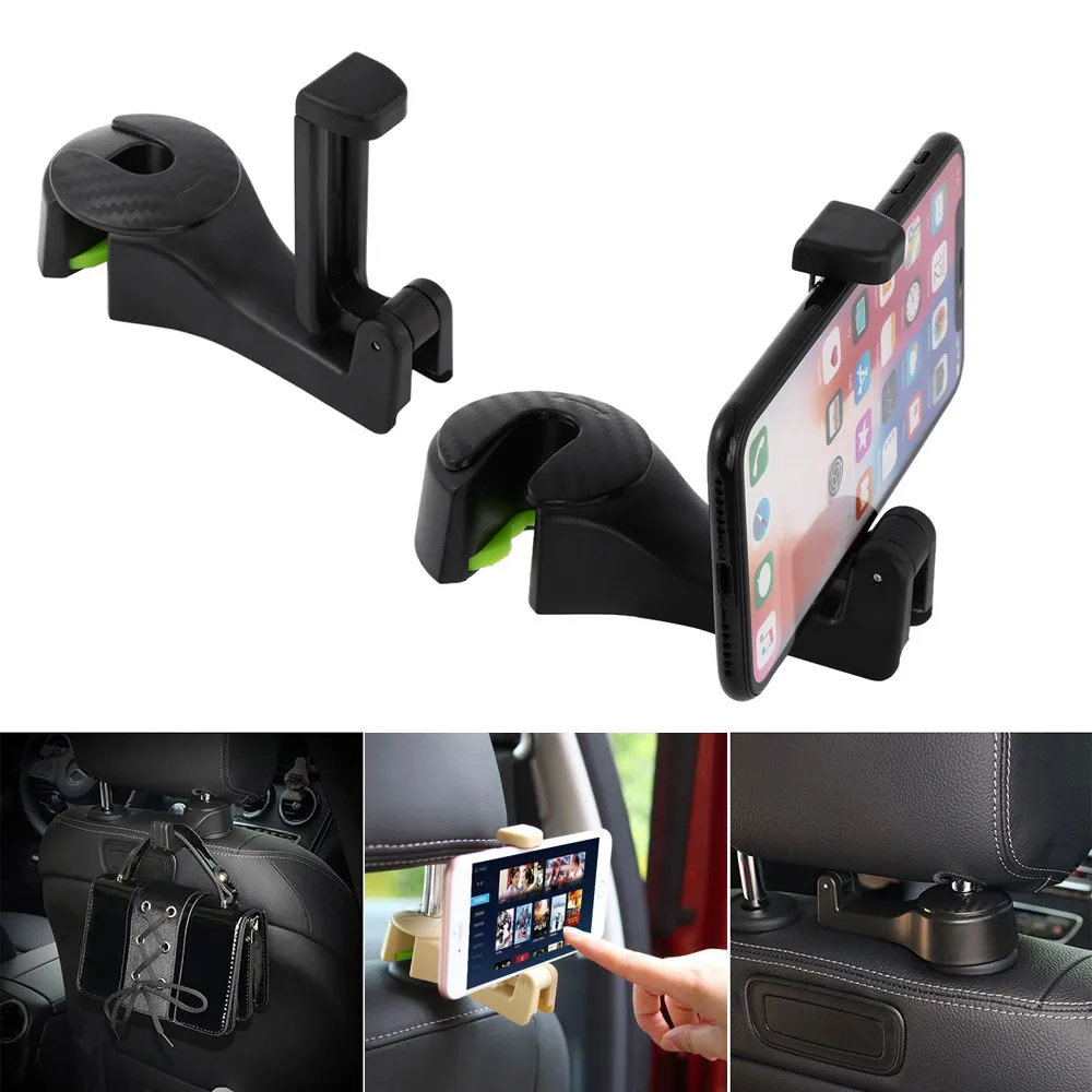 

Car Seat Back Hook Phone Holder Headrest Hook with Hanger for Bag Handbag Purse Grocery Cloth Portable Multifunction Clips Hooks