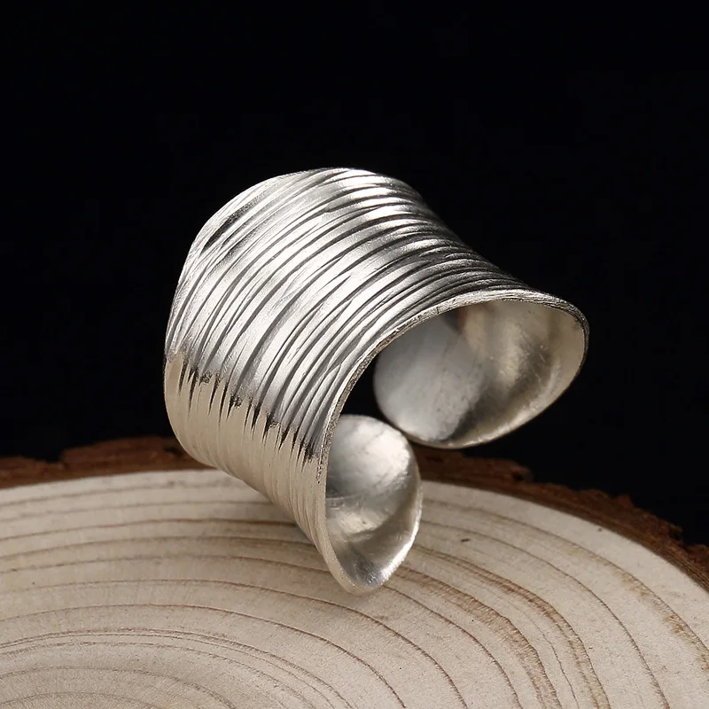 antique silver Уникальное матовое гофрированное Открытое кольцо, серебро 925 пробы, увеличенное широкое необычное тайское серебряное кольцо, индивидуальное женское кольцо - Цвет основного камня: antique silver