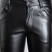 Повседневные кожаные мужские брюки, модные, 2020, обтягивающие, байкерские, узкие брюки, Осень-зима, черные, мотоциклетные брюки, Pantalones Hombre, 28-36(China)